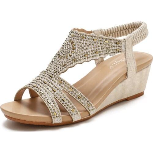 Summer Water Drill Women Slippers Bohemia Wedge Sandals for Women Open Toe Roman Womens Sloping Heels Sandalias Mujer