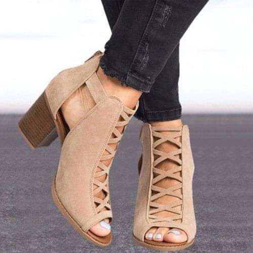 Women Sandals Hot Summer New Woman Fish Mouth Exposed Toes Romanesque High Heel Sandals Ladies Suede Shoes