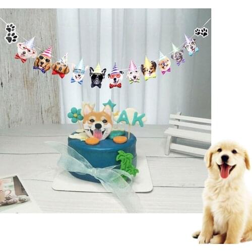 Dog Happy Birthday Flag Banners Pull Flower Birthday Party Decoration DIY Pet Party Supplies Dog Party Decorations