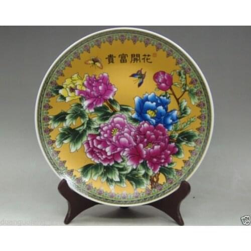 Hermoso decorativo chino pintura a mano familia Rosa porcelana placa flores floreciendo