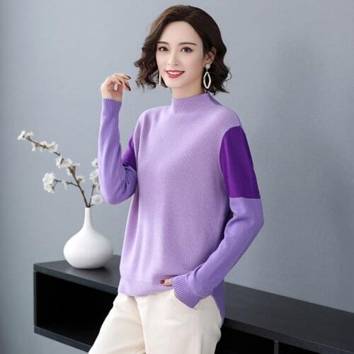 New Arrival Women Autumn Pure 100% Cashmere Fashion Patchwork Color Sweater Elegant Female Wool Sweater Pullover Sweater