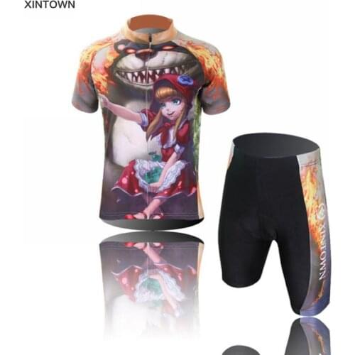 XINTOWN Boys Girls Outdoor Wear Cycling Bike Short Sleeve Kids Clothing Ropa Ciclismo Children Suit Jersey + (Bib )Shorts