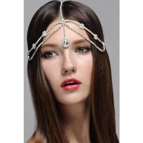 New Bohemian Vintage Full Rhinestone Bridal Wedding Headband Chain for Women Bling Crystal Forehead Headband Hair Accessories