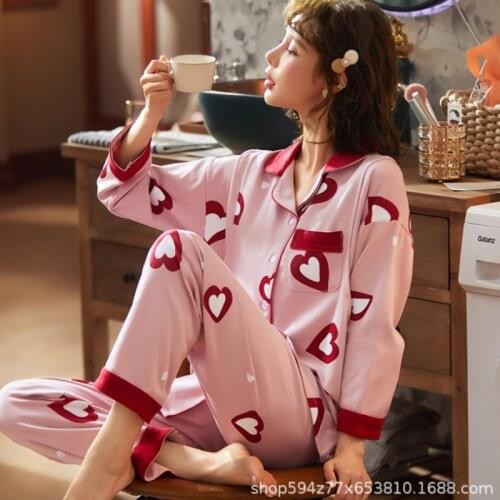 Women 100% Cotton Pajamas Winter Pink Bedroom Sleepwear PJ for Ladies Pijamas Mujer Home Clothes Pure Cotton Pyjama Femme