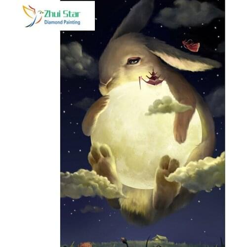 Zhui star 5d diy Diamond embroidery rabbit with moon diamond painting Cross Stitch full square drill Rhinestone mosaic home
