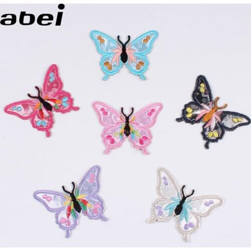 12pcs/set Mix 6 Colors Cartoon Butterfly Patch Embroidered Iron On Stickers For Sewing Garments Dress DIY Fabric Appliques Badge