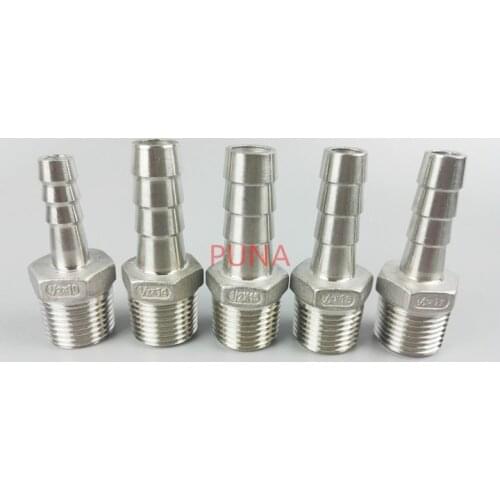 16mm x 1/2'' BSP Male Thread 304 Stainless Steel Pipe Fitting x Barb Hose Tail Reducer Pagoda Joint Coupling Connector