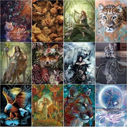 Xaviera Animal Diamond Painting Leopard Tiger Eagle Wolf Woman Princess Cross Stitch Diy 5D Full Drill Rhinestone Embroidery Kit