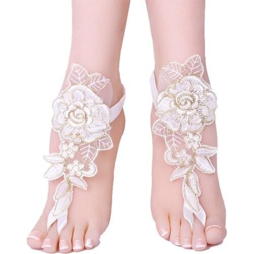 Ankle Bracelet 1 Pair Women Bridal Beach Foot Chain Wedding Anklets Lace Decor Barefoot Chain HO1523