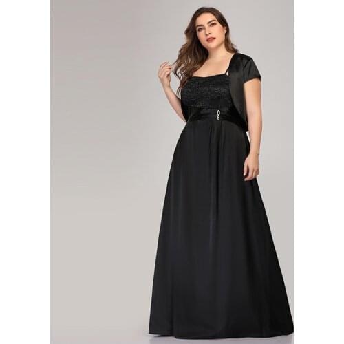 Black Short Sleeves Evening Dress Floral Print Square Collar Pleat A-Line Simple Floor-Length Plus Size Women Formal Gowns D935