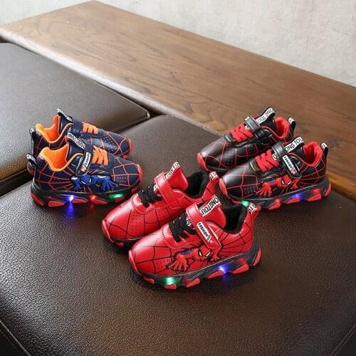 Disney spring and autumn childrens LED lighting shoes boys fashion leather non-slip sports casual shoes