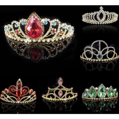 Gold Color Tiaras and Crowns Wedding Crown Crystal Rhinestone Headband Kid Princess Bridal Crowns Party Prom Hair Accessiories