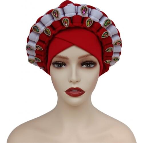 Diamonds African Auto Gele Headtie Ready To Wear Female Turban Caps Muslim Head Wraps Islam Headscarf Bonnet Turbante Mujer