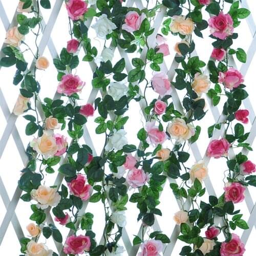 Artificial Rose Flowers Plant Rattan Silk Fake Garland Hanging Leaves Vines for Wedding Decoration Wall Hotel Garden Home Decor