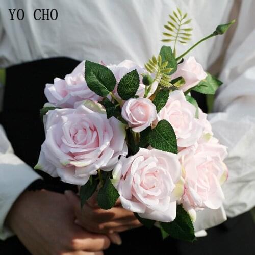 Artificial Rose Flower with 10 Flower Heads Bouquet Silk Flowers Simulation Rose Flowers for Wedding Arch Table Home Decor Flore