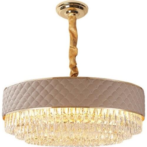 Creative Led Chandeliers Lighting Personality Beige Leather Decoration Post Modern Luxury K9 Crystal Hanging Lamp New Arrival
