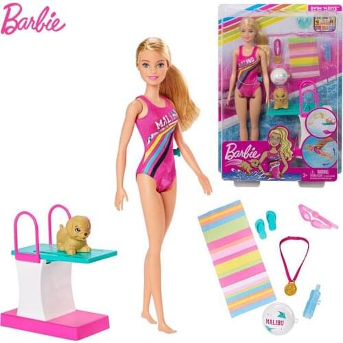 Original Barbie Doll Swimwear Clothes with Diving Board Toys for Girls Accessories and Puppy Kids Barbie Reborn Boneca Dolls
