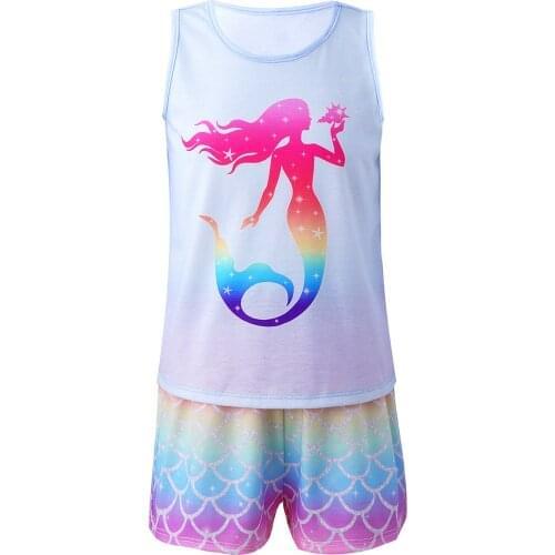 Summer Pyjamas Set For Girl Newest Sleeping Clothes Kids Mermaid Short Sleeve Cotton Sleepwear Children Underwear Teenage Pajama