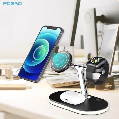 FDGAO 15W 3 in 1 Magnetic Fast Charging Station Wireless Charger Stand For iPhone 12 Pro Max For Apple Watch 6 5 4 3 Airpods Pro