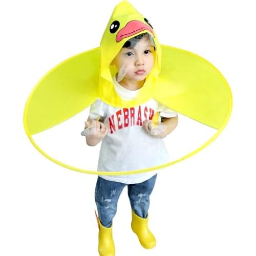 Cute Raincoat Cartoon Duck Kids Rain Coat UFO Children Umbrella Hat Magical Hands Free Tops Boys And Girls Windproof Rainwear