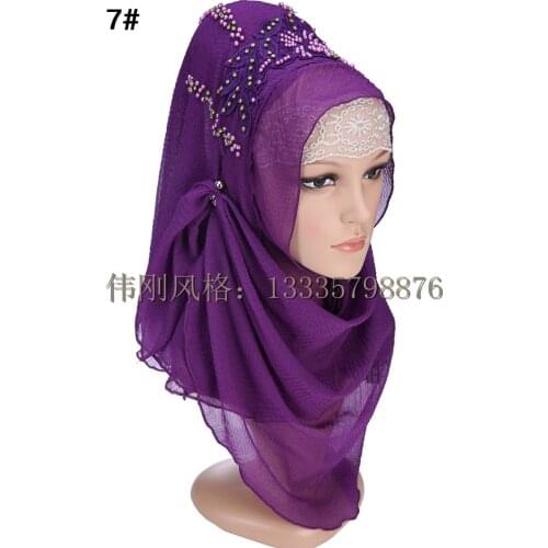 Fashion design high quality chiffon embroidery Turkish hijab istamic style headscarf muslim hijab for women 10 colors