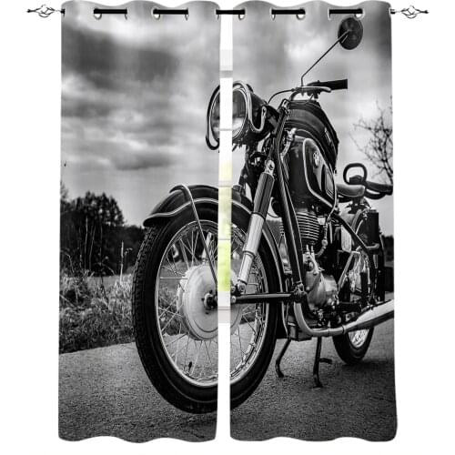 Motorcycle On The Road Vintage Windows Curtains Living Room Bedroom Kitchen Curtains For Children Drapes Window Treatments