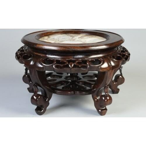 Red wood Marble Vase flowerpot rack ornaments circular base