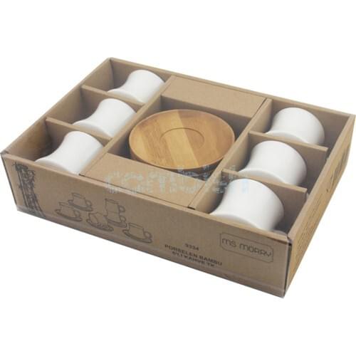 Ms Morry 6'lı Bamboo Dish Porcelain Coffee Cup Pad--Pointed