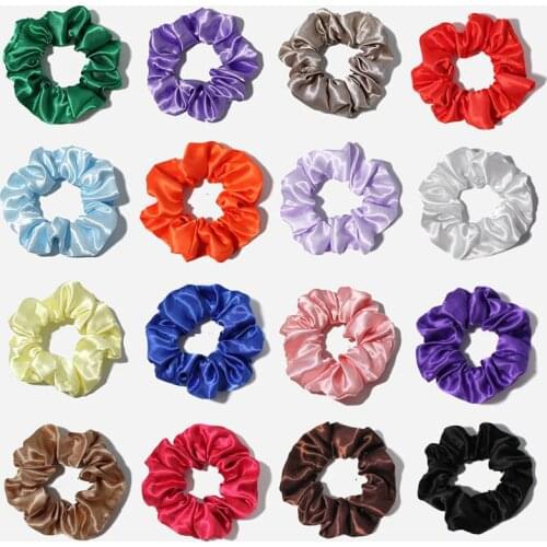 Wholesale 16pcs/pack Women Satin Scrunchies Pack Solid Color Silk Hair Rope Bulk Smooth Fabric Hair Scrunches Sets