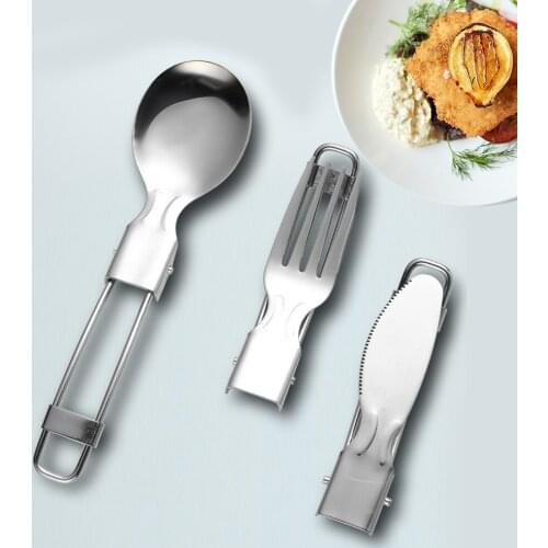 Stainless Steel Folding Fork Spoon Knife Portable Picnic Dinnerware Camping Tableware Cutlery Set