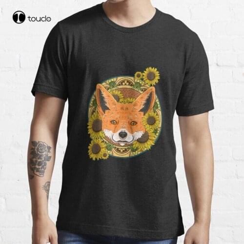 New Fox Pineapple Sunflower Funny Animal Fruit Flower Cute Foxes Lover T-Shirt Cotton Tee Shirt S-5Xl