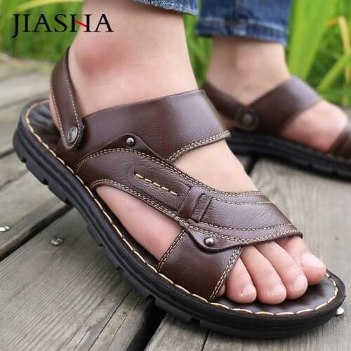 Casual summer shoes men sandals 2021 genuine leather men shoes solid beach sandals men slippers mans footwear zapatos de hombre