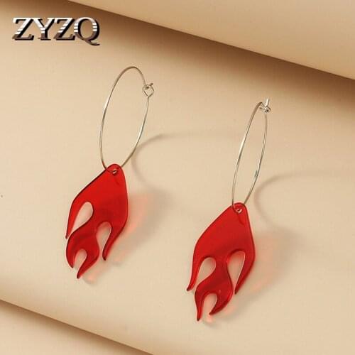 ZYZQ Transparent Acrylic Flame Drop Earrings For Women Exaggeration Hip-hop Hollow Stud Earrings Fashion Party Accessories