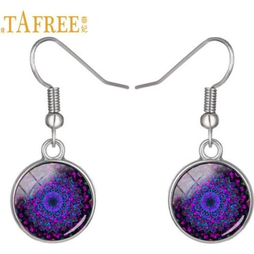 TAFREE flower of life J earrings purple mandala yoga om sacred geometry women accessories fashion jewelry C419