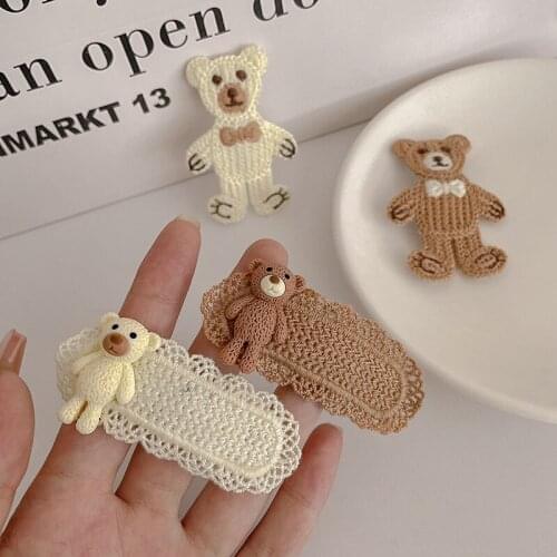 Cute Knitted Bear Hairclips Top Clip Cartoon Knitted Hairpins Handmade Barrettes For Women Girls Head Ornaments Hair Accessories