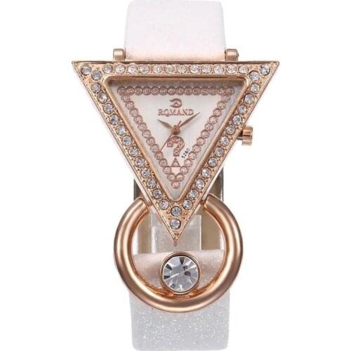 Rhinestone Triangle Dial Shimmer Faux Leather Band Women Quartz Wrist Watch Rhinestone Inlaid Flash Belt Watch, Party Gift Watch