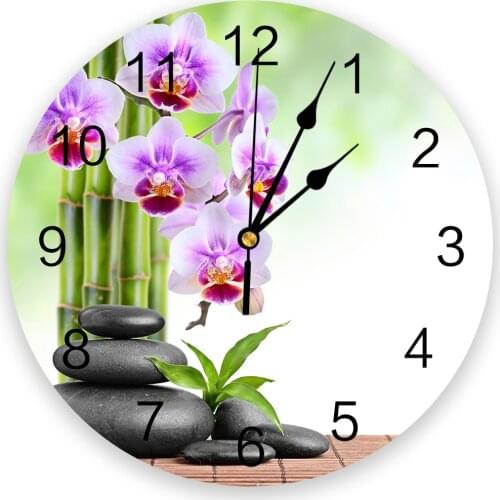 Bamboo Orchid Zen Silent Wall Clock Kitchen Living Room Bathroom Bedroom Office Decorative Hanging Clocks