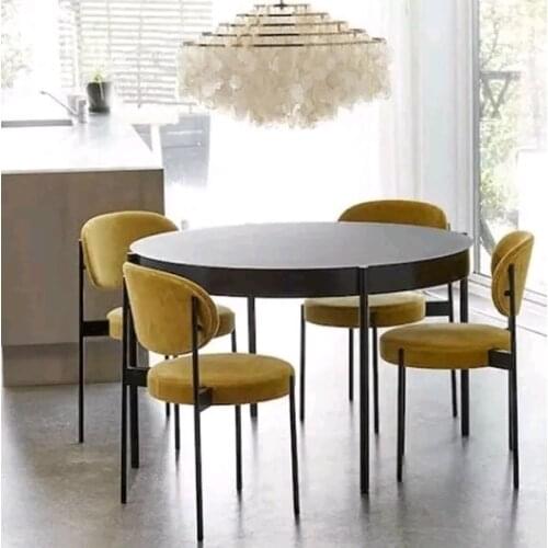 Chinafurniture Nordic Light Luxury Chair Iron Art Sun Moon Backrest Dining Chair Modern Simple Stool Living Room Qiadan Chair