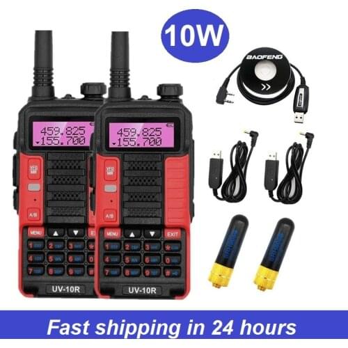 2pcs Walkie Talkie Powerful 10W Baofeng UV-10R Red Ham Radio Station VHF UHF Portable CB Radio Transceiver 10KM Stable Signal