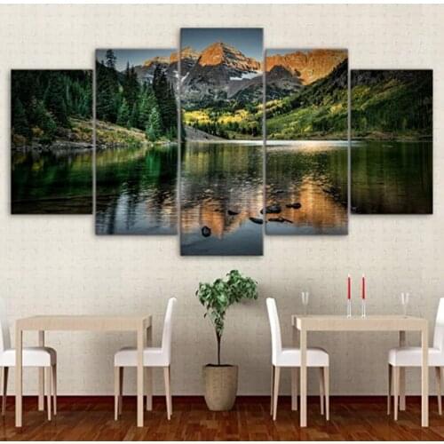 5Pcs Modern Landscape Photography Art Wall Painting Beautiful Lake View Mountain Forest Hd Printing Canvas Decoration Poster