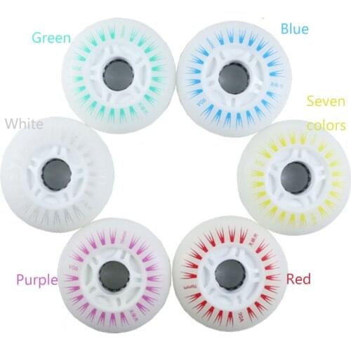 8pcs/set Aurora Flash Roller Skating Luminous Wheel for Inline Skate Training PU Brake Flat Flower Wheel Luminous 72mm 76mm 80mm