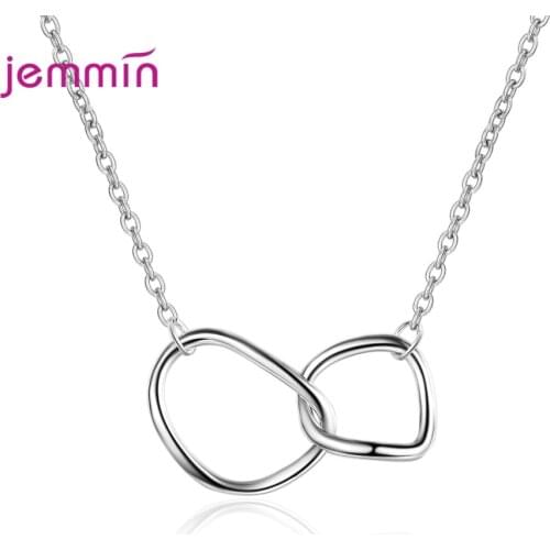 925 Sterling Silver Minimalist Double Irregular Circle Pendant Necklaces For Women Girls Korean Geometric Statement Necklace