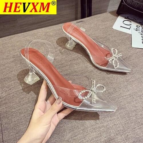 Aneikeh Star style Pointed toe Rhinestones High Heel Dress Slippers Summer Fashion Slip On Thin Heels Slides Women Mules Size