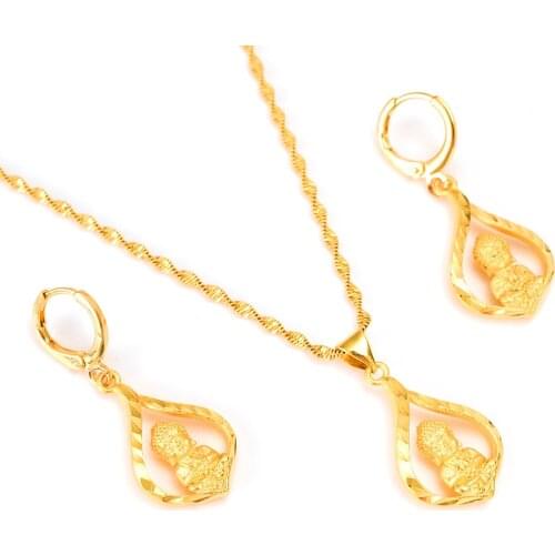 Bangrui Gold earrings pendant Necklace for women girls Gold Jewelry set Buddha Chinese gifts