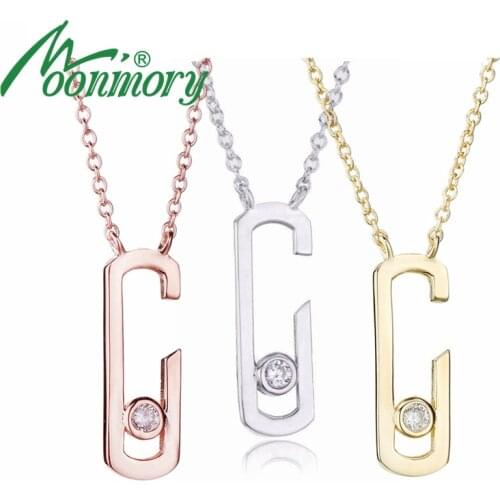 Moonmory Gigi Hadid Collection 925 Sterling Silver Move Addiction Pendant Necklace For Women White Stone 3 Colors 45+5cm Adjust