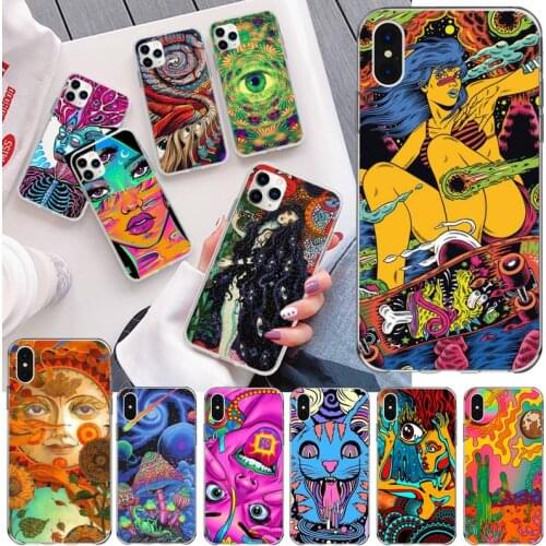 Colourful Psychedelic Trippy Art Phone Case For iphone 12 11 Pro Max Mini XS Max 8 7 6 6S Plus X 5S SE 2020 XR Silicone Cover