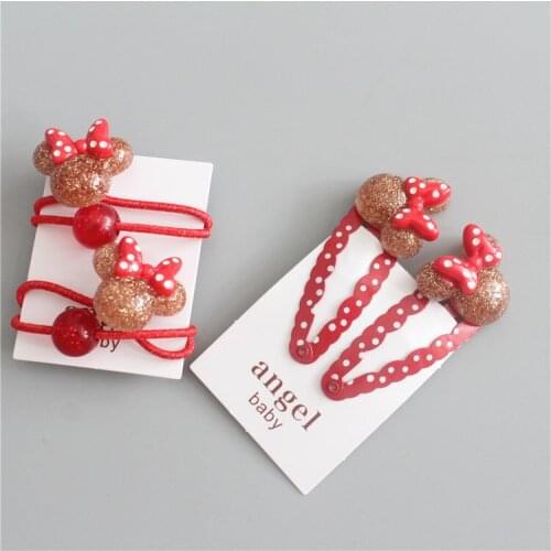 Disney cartoon childrens hair accessories headdress girl Mickey mouse bow hairpin hair rope rubber band baby toys