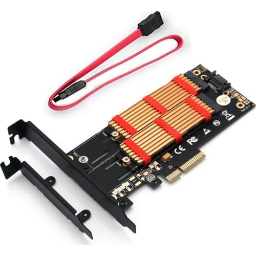 Dual M.2 SSD NVME (m key) or SATA (b key) to PCI-e 3.0 x 4 Host Controller Expansion Card with Low Profile Bracket and Heatsink