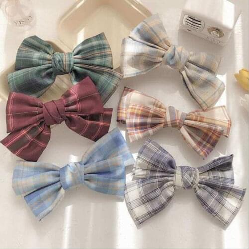 Double-layer Bowknot Baby Hairpin Checkered Stripe Womens Solid Color Hairpin Headband Fashion Girl Headdress