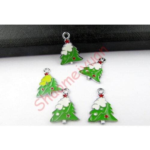 ECM22 Mix Color 20Pcs Alloy Metal Enamel Christmas Christmas tree Charms Pendants 25x18.5mm bead bead